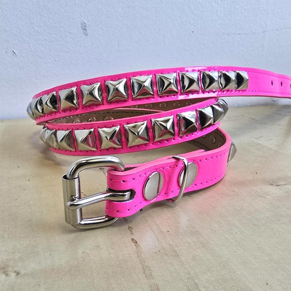 Hot Pink Pyramid Studded Belt: Vegan Leather Punk Goth Style