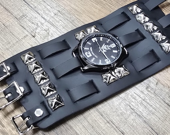 Vintage STUDDED Leather Watchband Style Cuff Bracelet: 'WATCH Not Included'