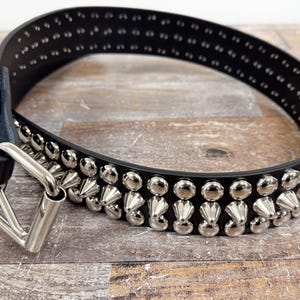 Two Row Large Round Studded UK77 Cone Stud  Punk Rock Genuine Leather Belt Snap Off Roller  Buckle Leather Loop