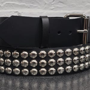 Jumbo Nickel Round Studded  Belt Punk Rock Genuine Leather Belt Snap Off Roller  Buckle Leather Loop