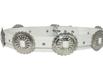 Vintage White Leather Belt: Avion International Designer  display picture 3