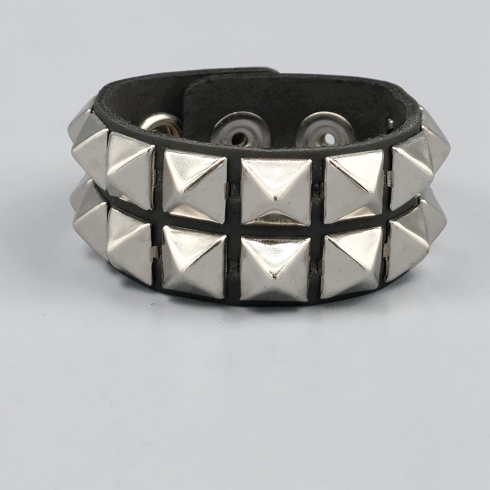 Pointy Top Pyramid Studded Genuine Lather Bracelet Goth Rock Stud