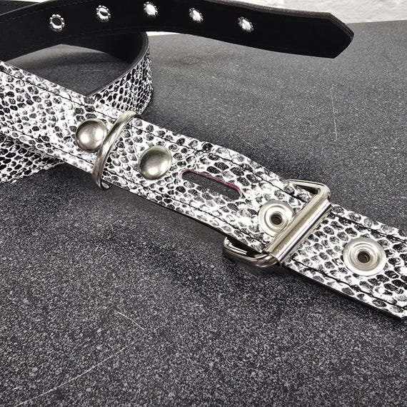 White Python Snake Embossed Vegan Leather Belt: 1… - image 5