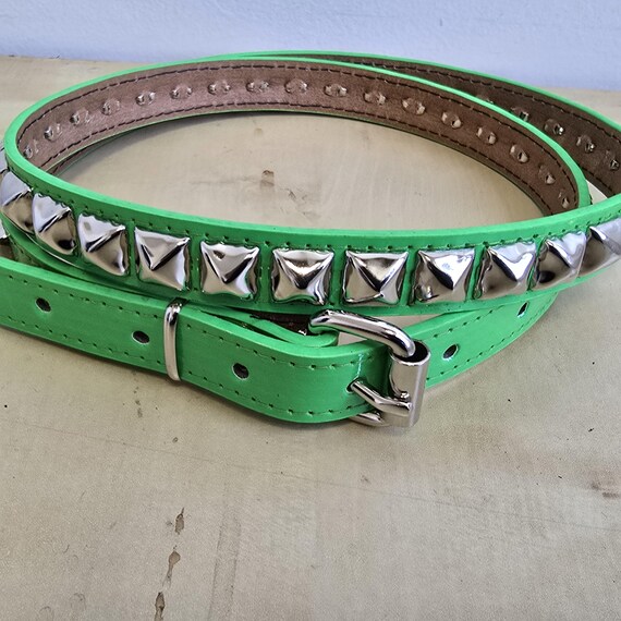 Neon Green Pyramid Studded Belt: Vegan Leather Punk Goth Style - Etsy