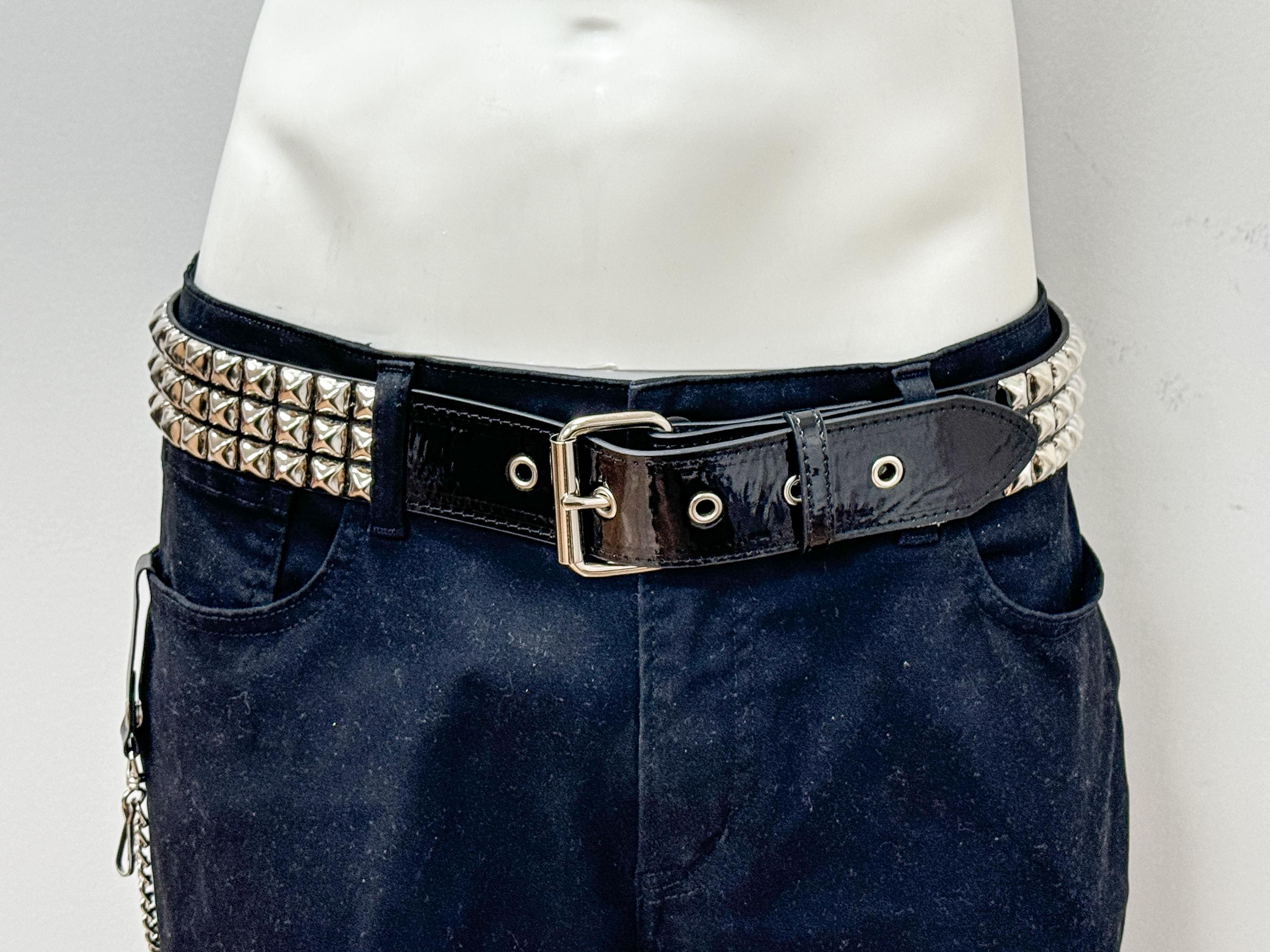 Black Vegan Leather Pyramid Studded Belt: Punk Goth Style - Etsy display picture 2