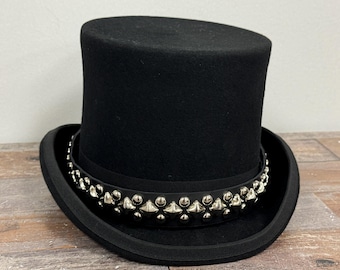 Genuine Leather Studded Hat Band: Punk Goth Western Tophat Accessory