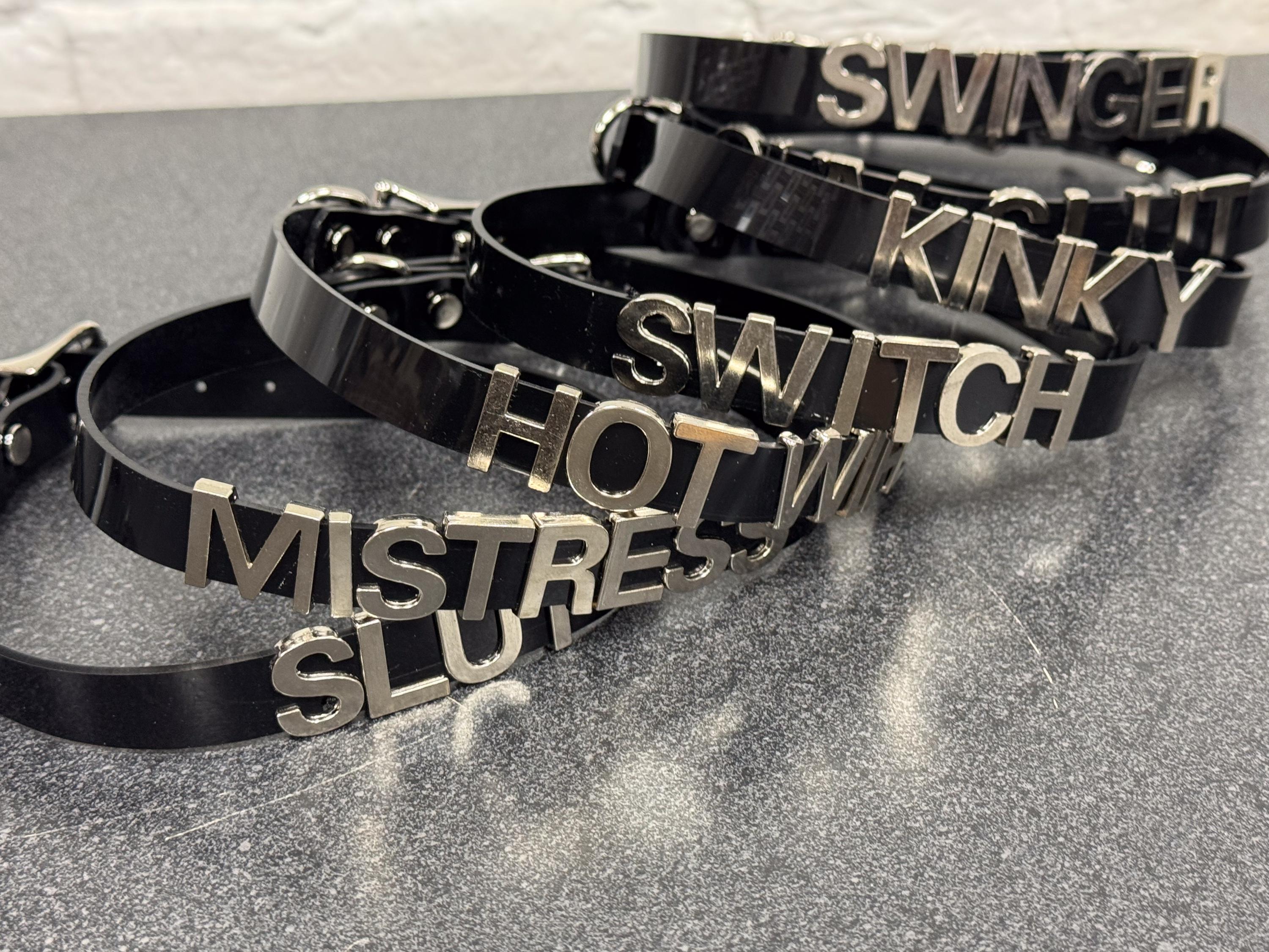 Name Choker Leather Or PVC Vinyl  Collar Choker Stainless Steel Letter Cosplay Word Collar Punk Goth Rave Collar