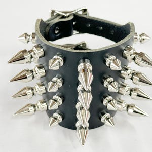 Four Row 1&quot; and 1/2&quot; Spike Cuff Double Buckle Punk Rock Goth Bracelet