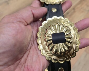 80s 90s Metal Concho Belt | Faux Gold Southwest Cowgirl  display picture 3