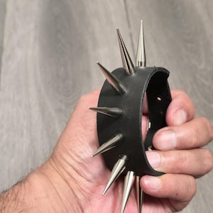Genuine Leather Cone Spike Bracelet  1 1/4&quot; Wide Cuff Buckle Punk Rock Goth Bracelet Classic Punk