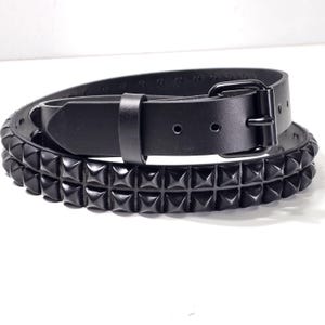 Two Row Black Pyramid Studded UK Punk Rock Genuine Leather Belt Snap Off Roller  Buckle Leather Loop