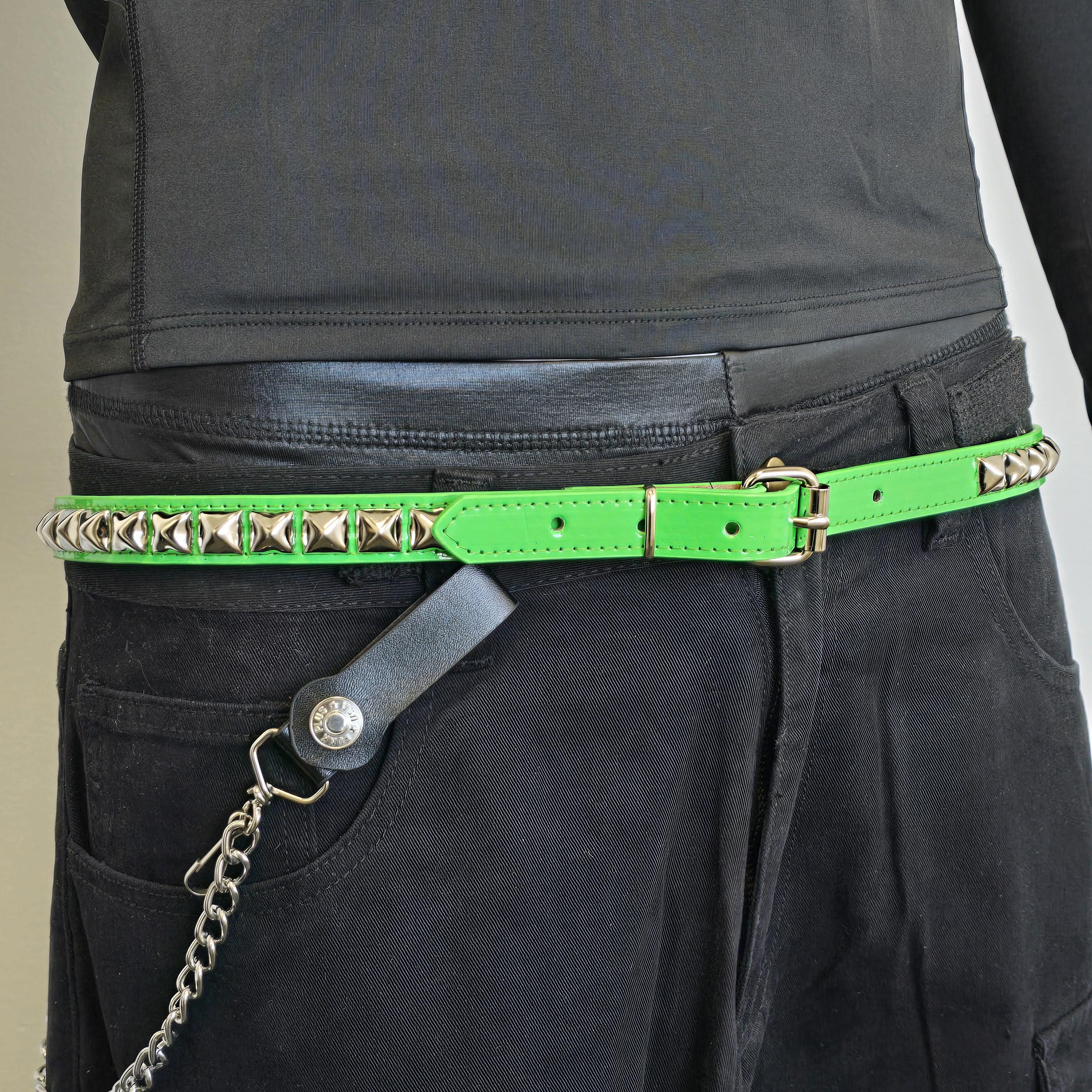 LIME GREEN METAL STUDDED CANVAS BELT PUNK PLUS MOD RAVE ROCK STAR STAR EMO Buy Emo Belt Studded Colorful Rivets Black Vegan Leather  main image 4