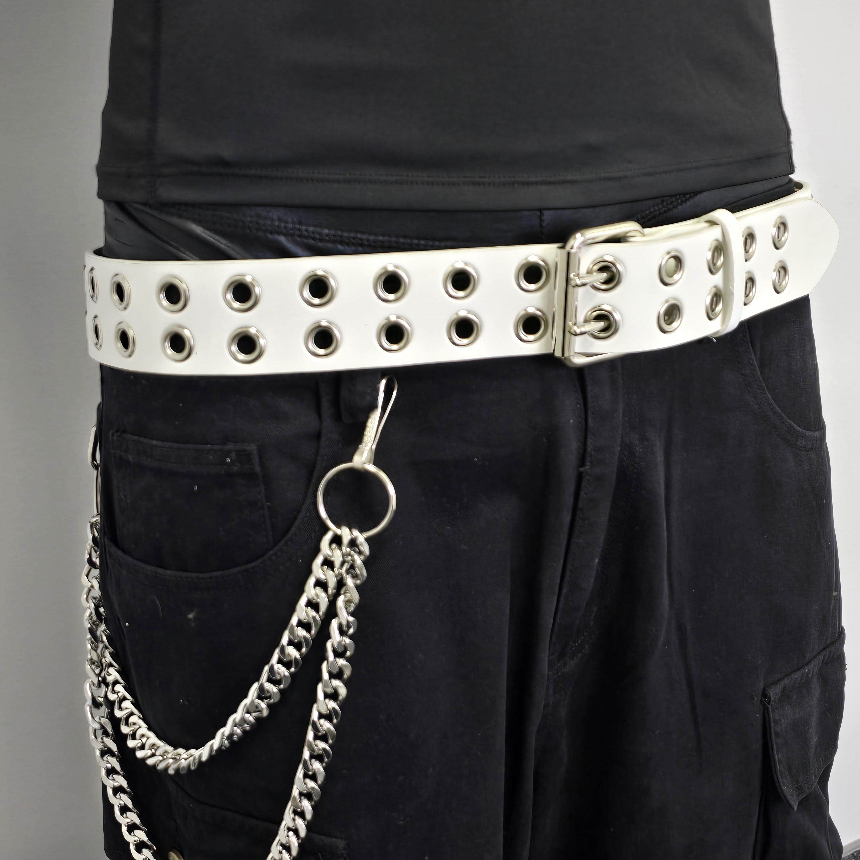 White Leather Grommet Leather Belt: Punk Rock Goth Style, Double