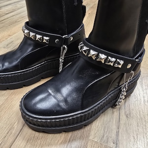 Studded Boot Strap Single Row Leather Bootstrap Boot Harness Ring Chain Strap Shoe Strap Punk Goth Alternative Western