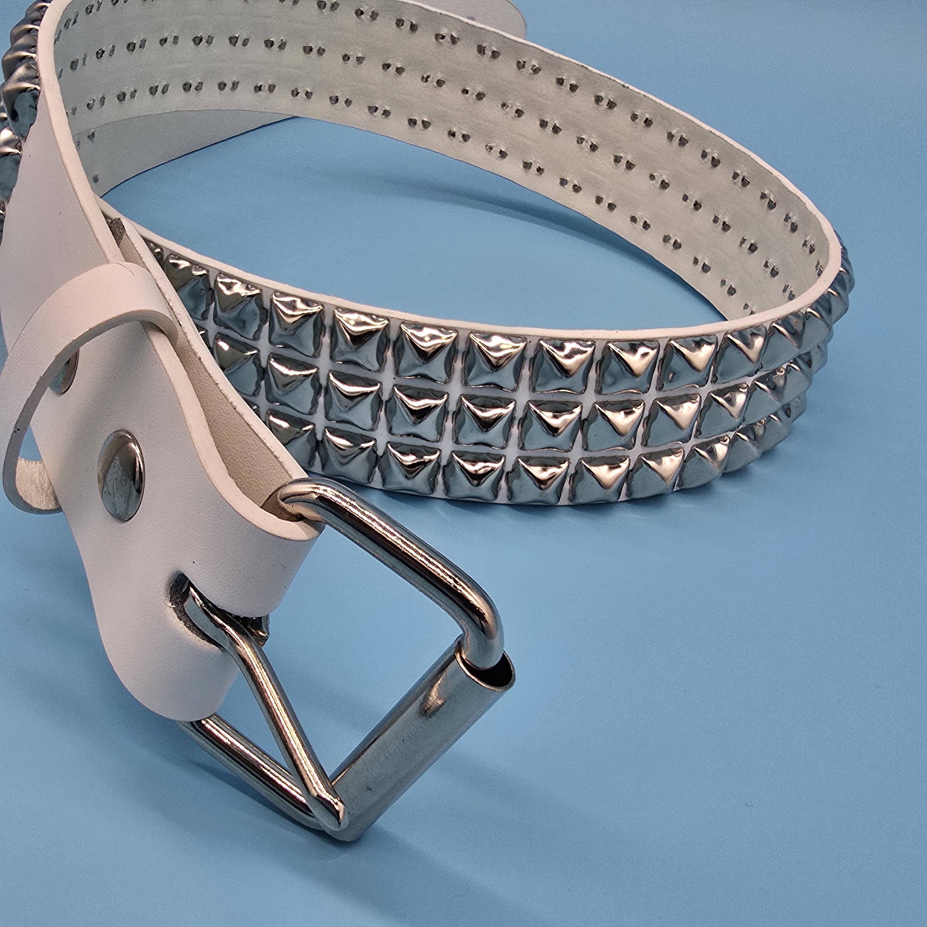 White Leather Pyramid Studded Leather Belt: UK Punk Rock Style - Etsy