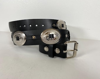 Western Concho Belt: Genuine Leather Thunderbird Punk Rock Style