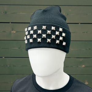 Studded Beanie: Goth Punk Metal Pyramid Rivets