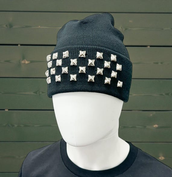Studded Beanie: Goth Punk Metal Pyramid Rivets - Etsy
