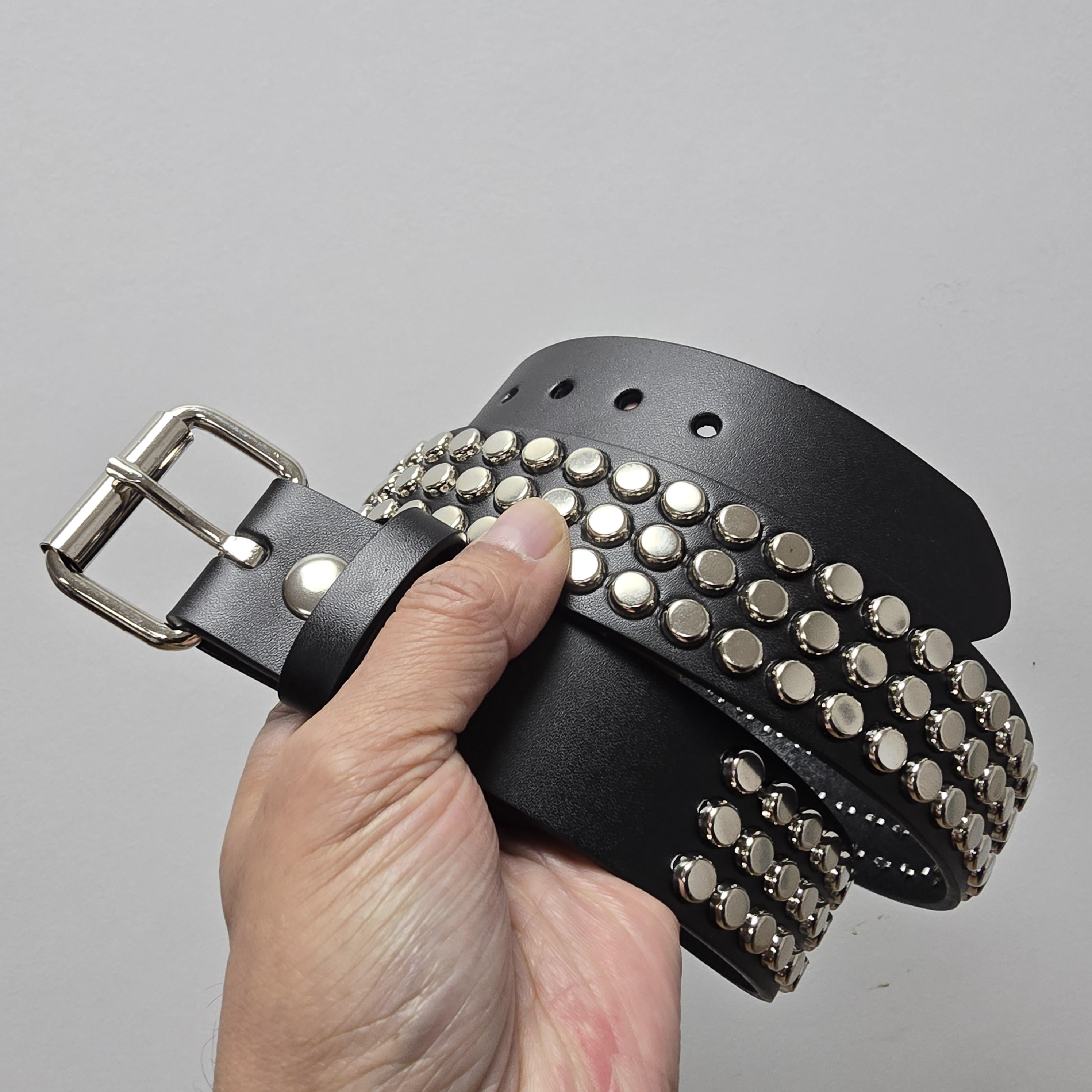 Flat Nailhead Studded Leather Belt: UK Punk Rock Style, Snap off