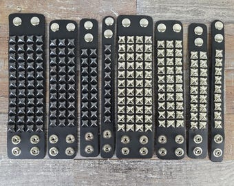 Pyramid Studded Leather Bracelet: Goth Punk Rock Cuff