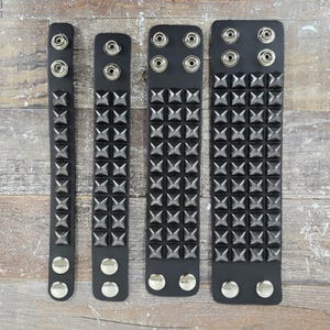 Black Studded Punk Studded Genuine Lather Bracelet Pyramid Steel Stud Goth Rock Stud Cuff