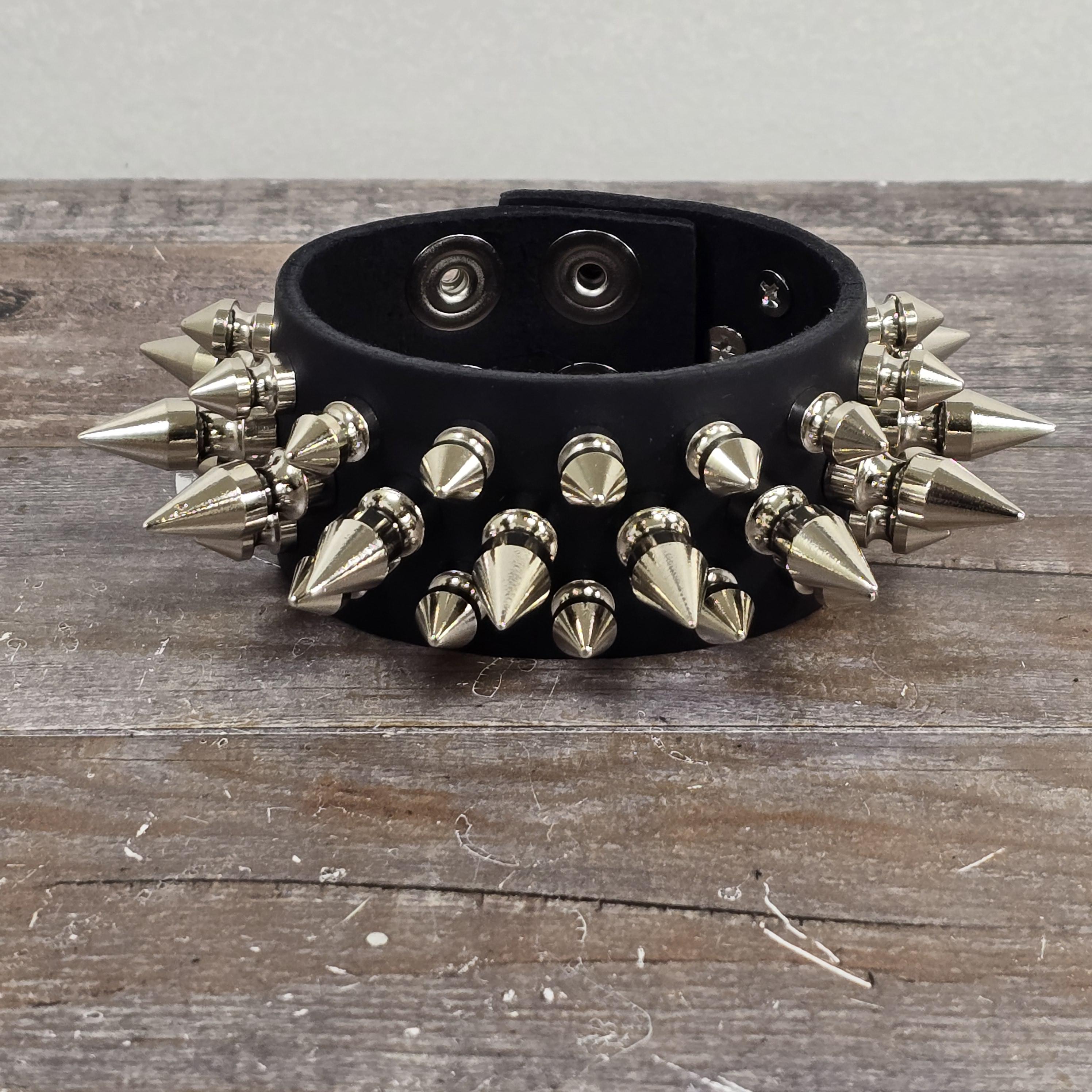FLDC Punk Spke Leather Wrap Bracelet For Men Women Goth Rock Wde Cuff