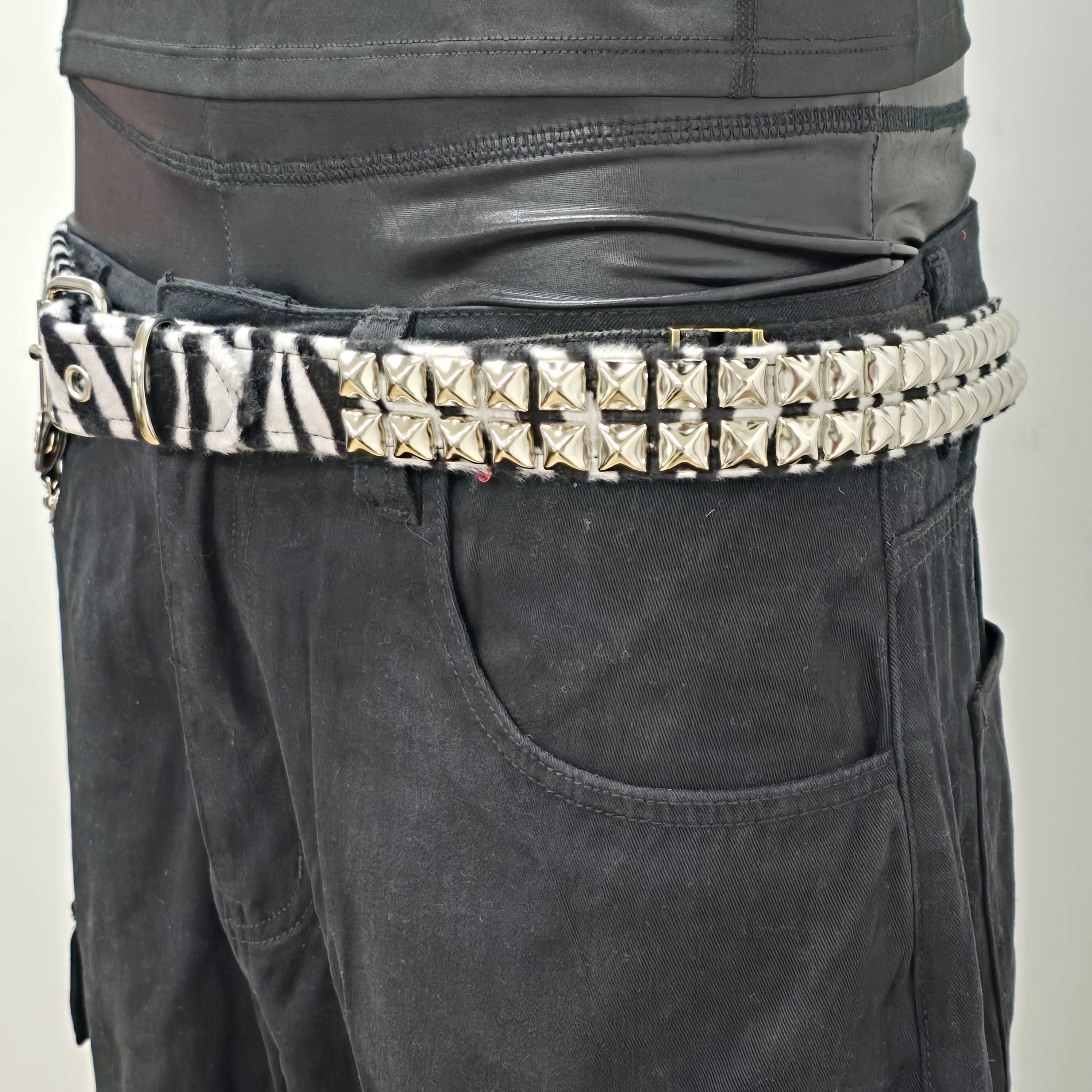 Leopard Cheetah Double Pyramid Studded Belt Punk Goth Rock Style