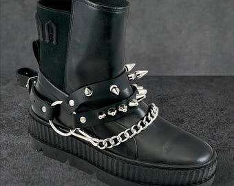 Spiked Leather Boot Harness: Punk Goth Chain Strap