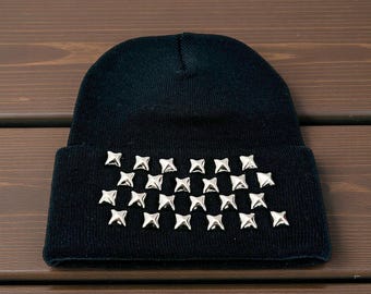 Studded Beanie: Goth Punk Metal Pyramid Rivets - Etsy