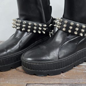 3 Row 33PCS 1/2&quot; Tree Spike Leather Ring Bootstrap Boot Harness Ring Chain Strap Shoe Strap Punk Goth