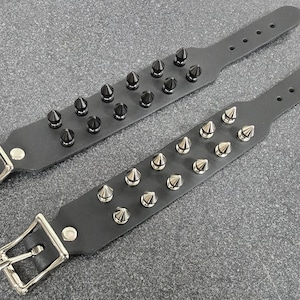 Spike Leather Bracelet: Punk Rock Goth Cuff, 1 1/4&quot; Wide