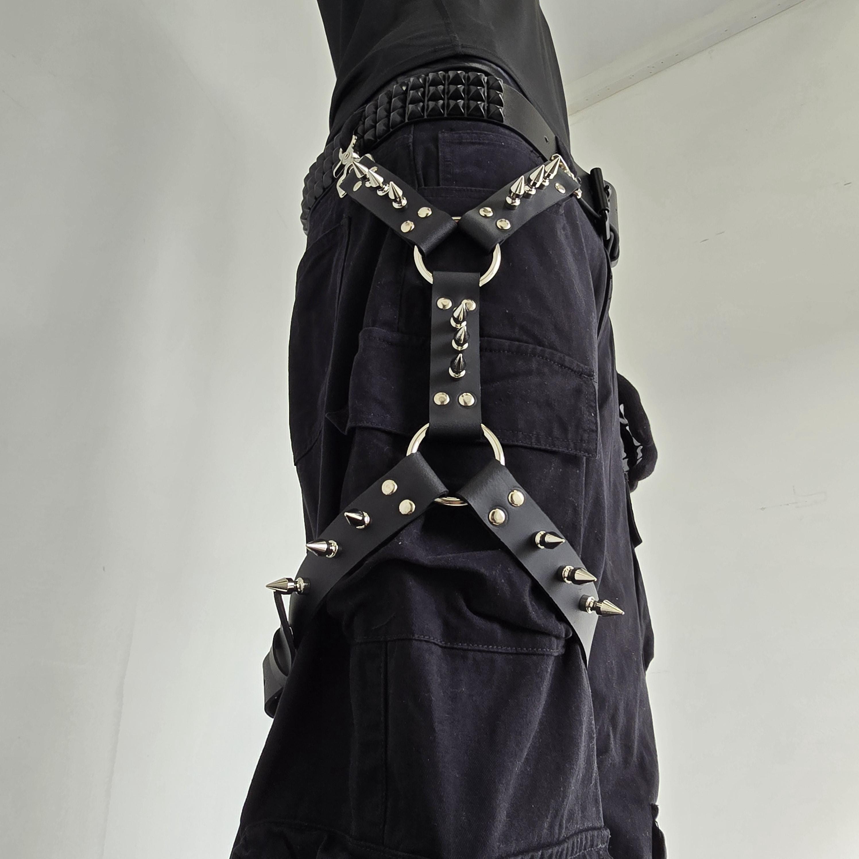 Large Spike Studded Thigh Harness: Punk Goth Rock Genuine or Vegan