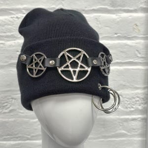 Metal Pentagram Beanie: Goth Punk Piercing Rings, Rave Fashion
