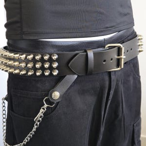 Three Row Conehead Studded UK77 Punk Rock Genuine Leather Belt Snap Off Roller  Buckle Leather Loop