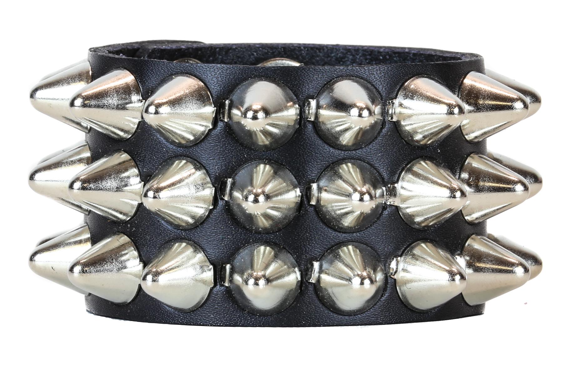 BRACCIALE CON BORCHIE CONO 3 FILE PUNK ROCK METAL - Foto 10