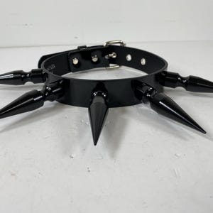 Long Jumbo Black Spike Collar Giant 3&quot; Spike Wide Bondage Collar Genuine Leather Choker Punk