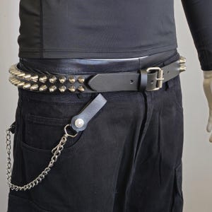 UK77 Two Row Conehead Studded Punk Rock Genuine Leather Belt Snap Off Roller  Buckle Leather Loop