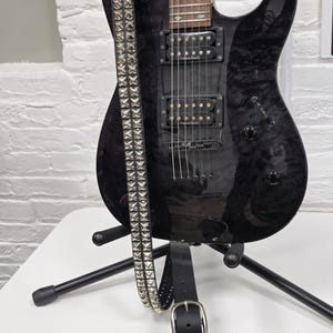Double Row Studded Buckle Guitar Strap Genuine Cowhide Leather English Punk Goth Guitarist Musician Style