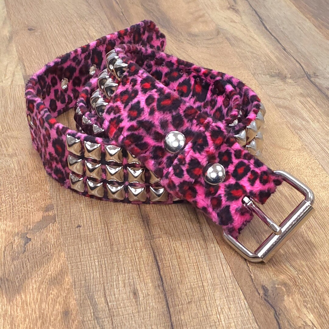 Bracelet Conique Clouté Léopard 19mm - Style Punk Rockabilly - Cuir & Fausse Fourrure - Hellwear - Neuf