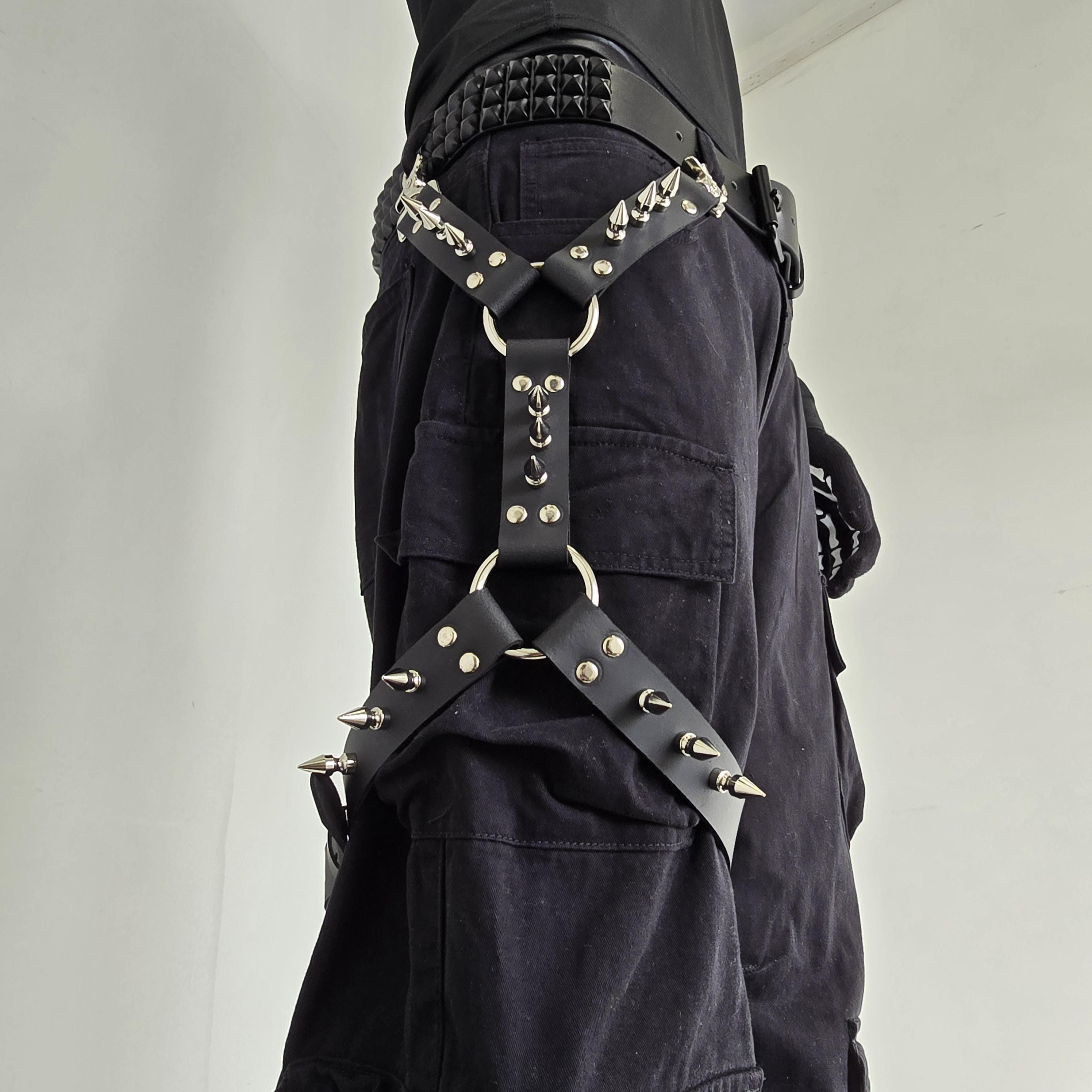 Large Spike Studded Thigh Harness: Punk Goth Rock Genuine or Vegan