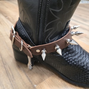 Brown Leather Spike Leather Bootstrap Boot Harness Ring Chain Strap Shoe Strap Punk Goth Alternative