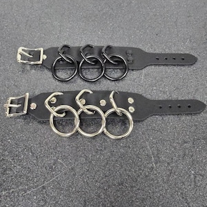 Three O Ring Bondage Genuine Leather Buckle Cuff Buckle Punk Rock Goth Buckle Bracelet Wrist Band