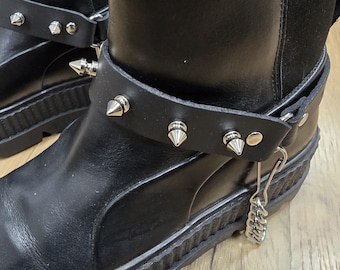 Spike Studded Leather Boot Harness: Punk Goth Shoe Strap