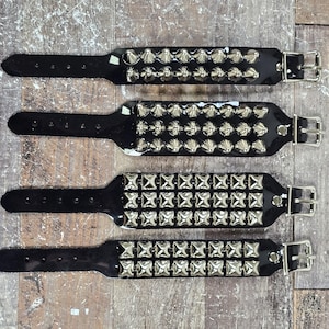 Shiny PVC Punk Studded Genuine Vegan Bracelet Pyramid Steel Stud Goth Rock Stud Buckle Cuff