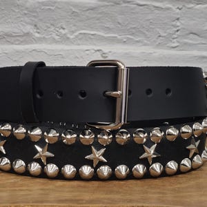 Star Studded English Cone Queen Belt Punk Rock Genuine Leather Belt Snap Off Roller  Buckle Leather Loop