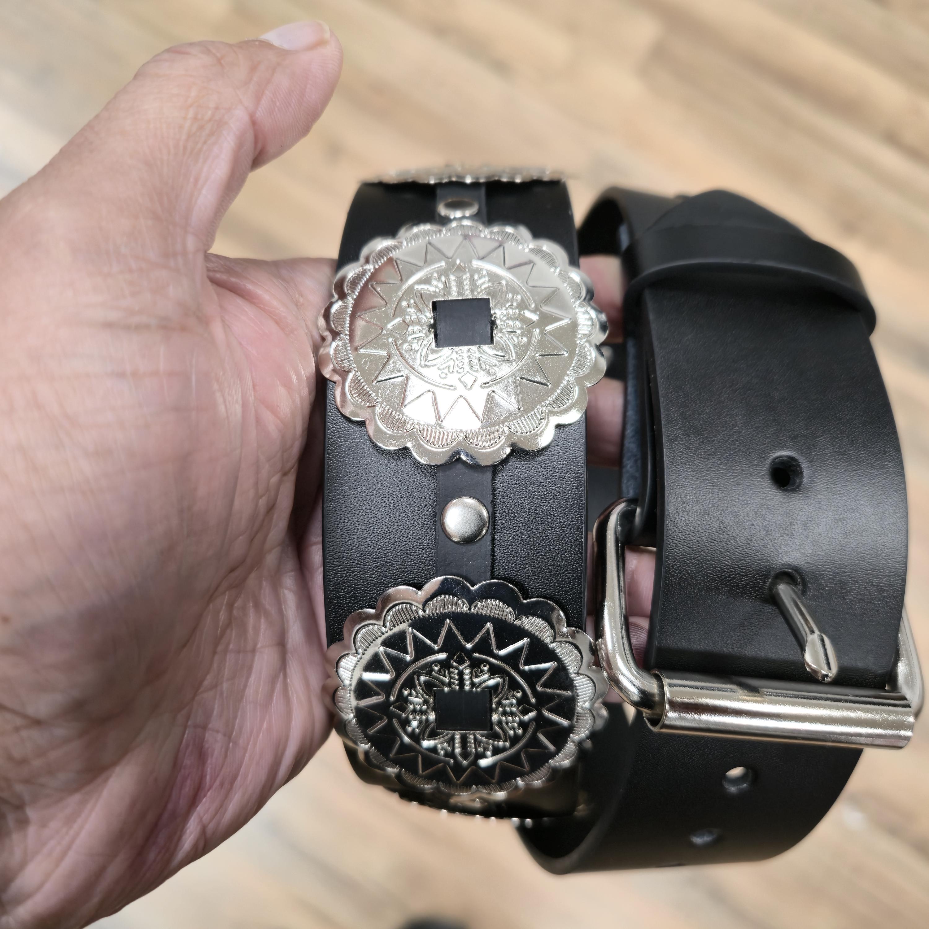 Concho Medallion Leather Belt: Thunderbird Western Punk 