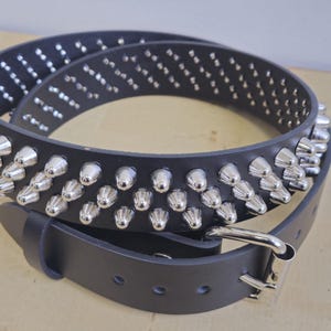 Three Row Small Conehead Studded UK77 Punk Rock Genuine Leather Belt Snap Off Roller  Buckle Leather Loop