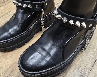 Cone Studded Leather Boot Strap: Punk Goth Shoe Harness