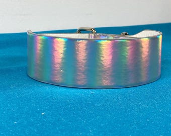 Regenboog holografische vegan leren choker, punk gothic kraag