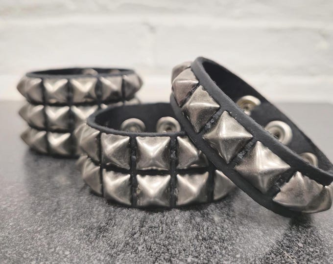 Vintage Antique Studded Punk Genuine Lather Bracelet Pyramid Steel Stud Goth Rock Stud Cuff